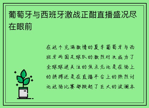 葡萄牙与西班牙激战正酣直播盛况尽在眼前